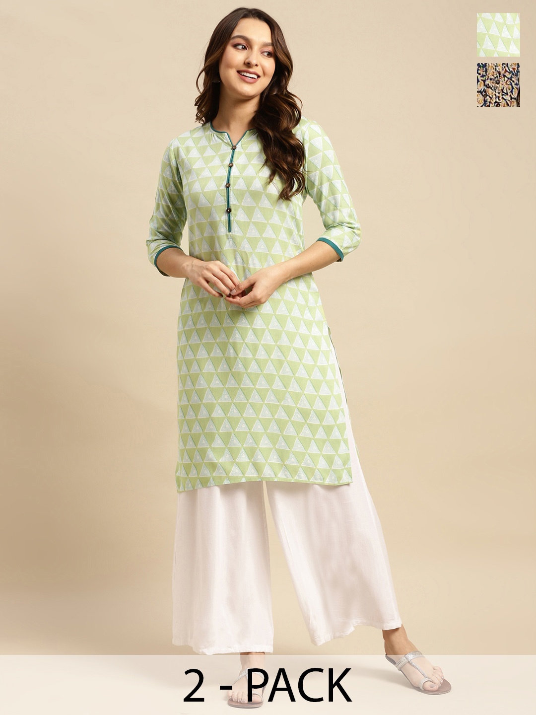 

Rangita Pack of 2 Printed Round Neck Kurta, Green