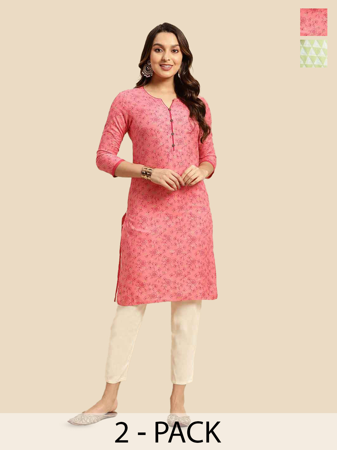 

Rangita Pack of 2 Geometric Straight Kurta, Pink