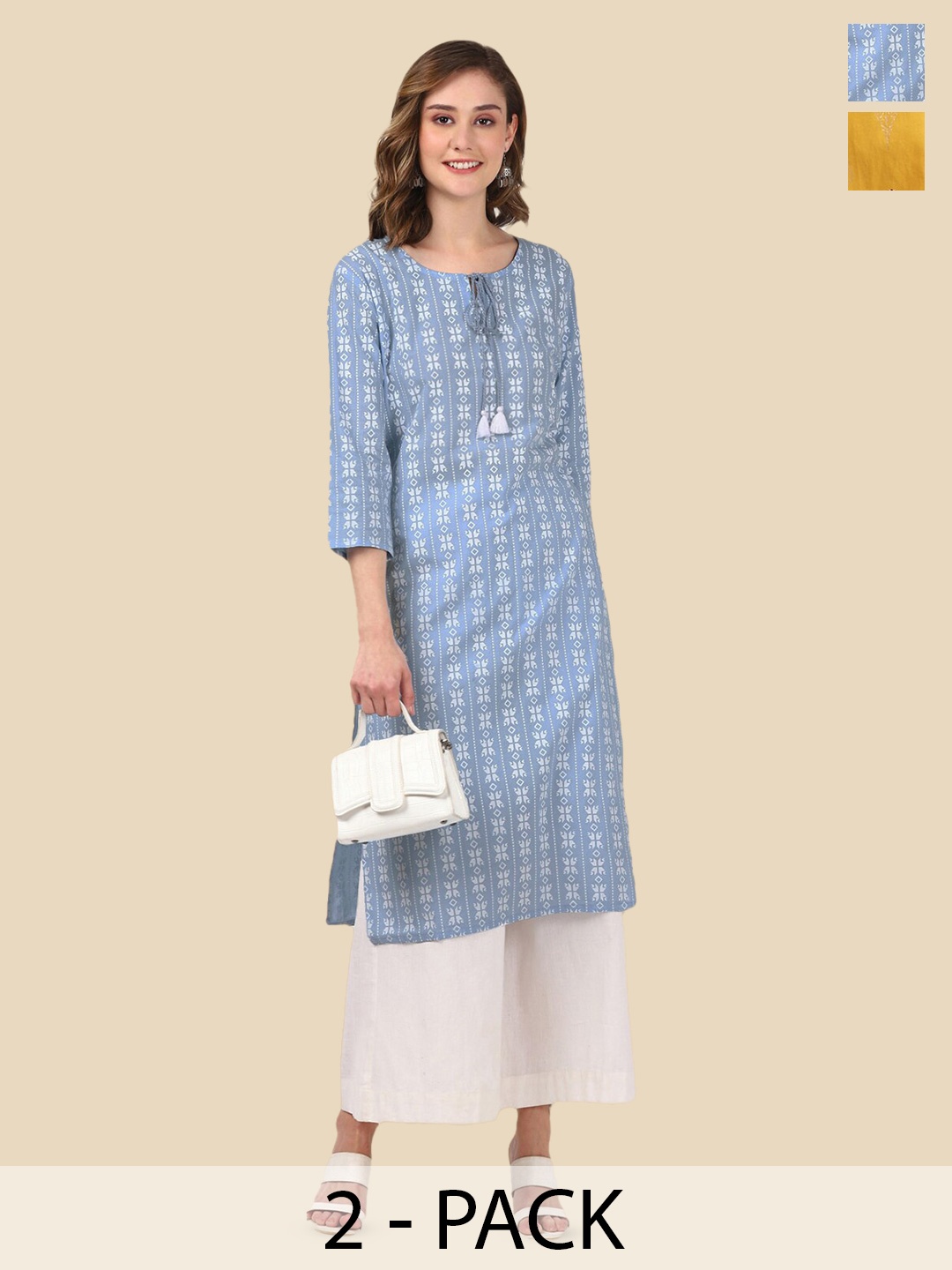 

Rangita Selection Of 2 Ethnic Motifs Printed Kurta, Blue