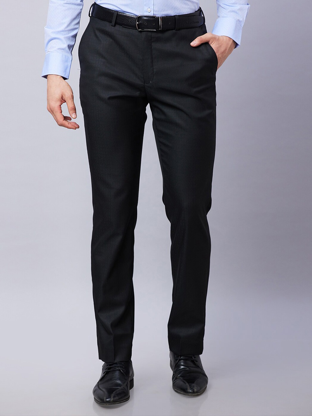 

Park Avenue Men Checked Formal Trousers, Black