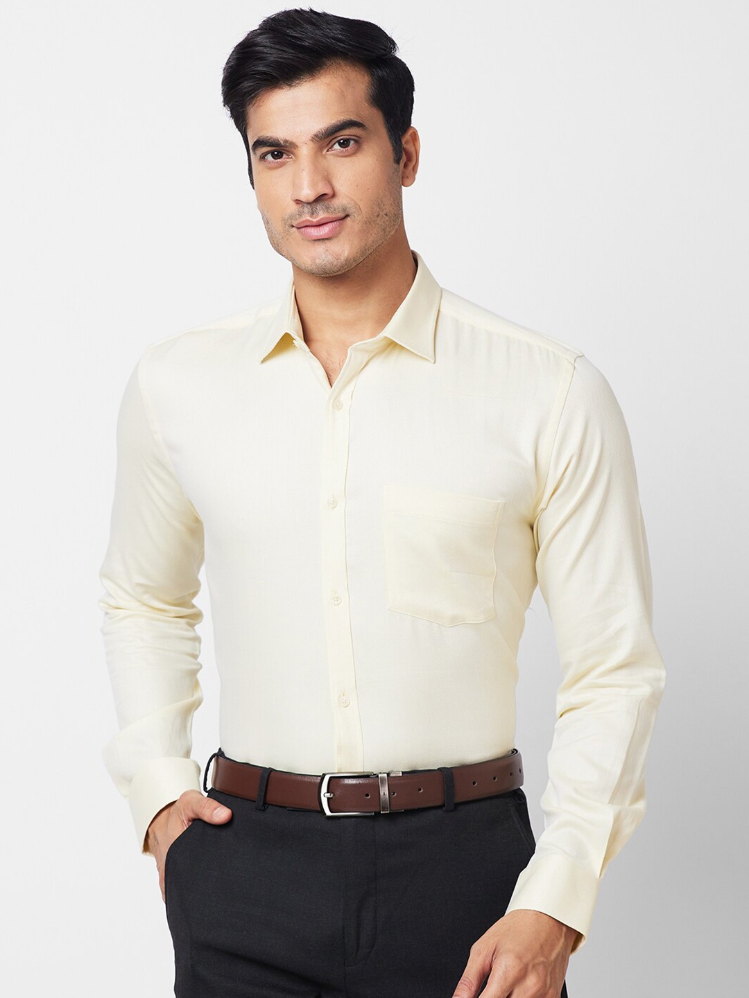 

Park Avenue Slim Fit Textured Cotton Formal Shirt, Yellow