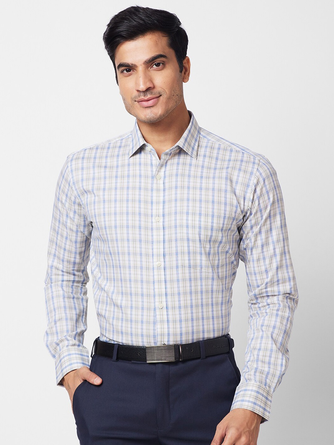 

Park Avenue Slim Fit Checked Spread Collar Long Sleeves Formal Shirt Formal Shirt, Brown