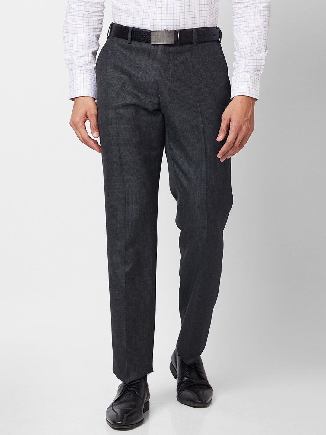 

Park Avenue Men Self Design Textured Mid-Rise Formal Trousers, Grey