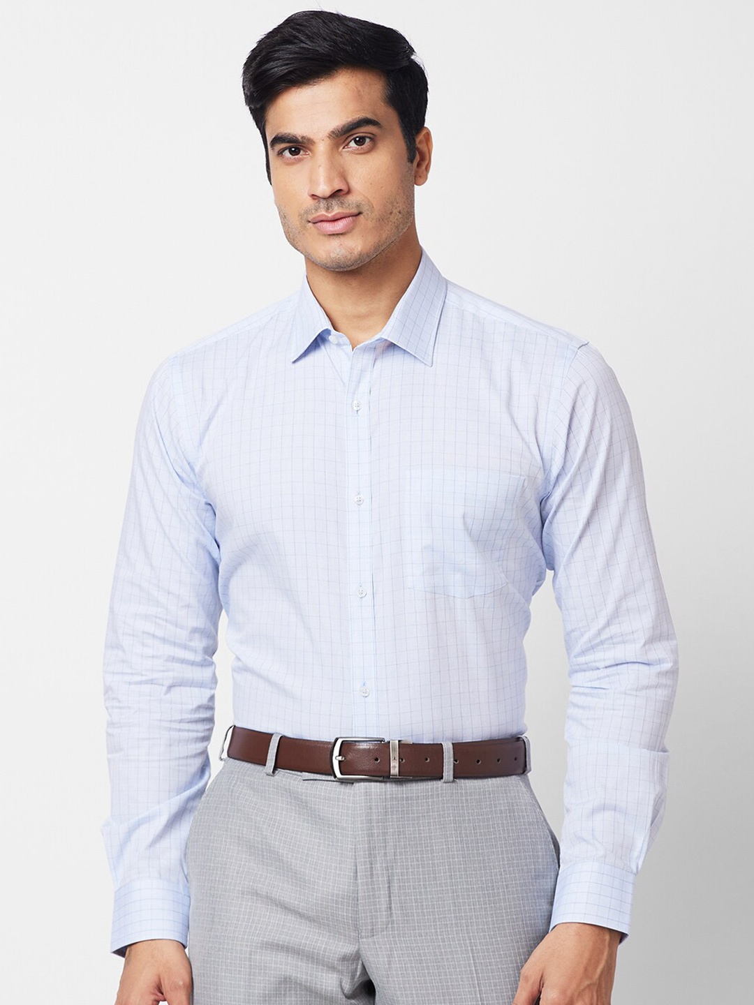 

Park Avenue Slim Fit Cotton Checked Formal Shirt, Blue