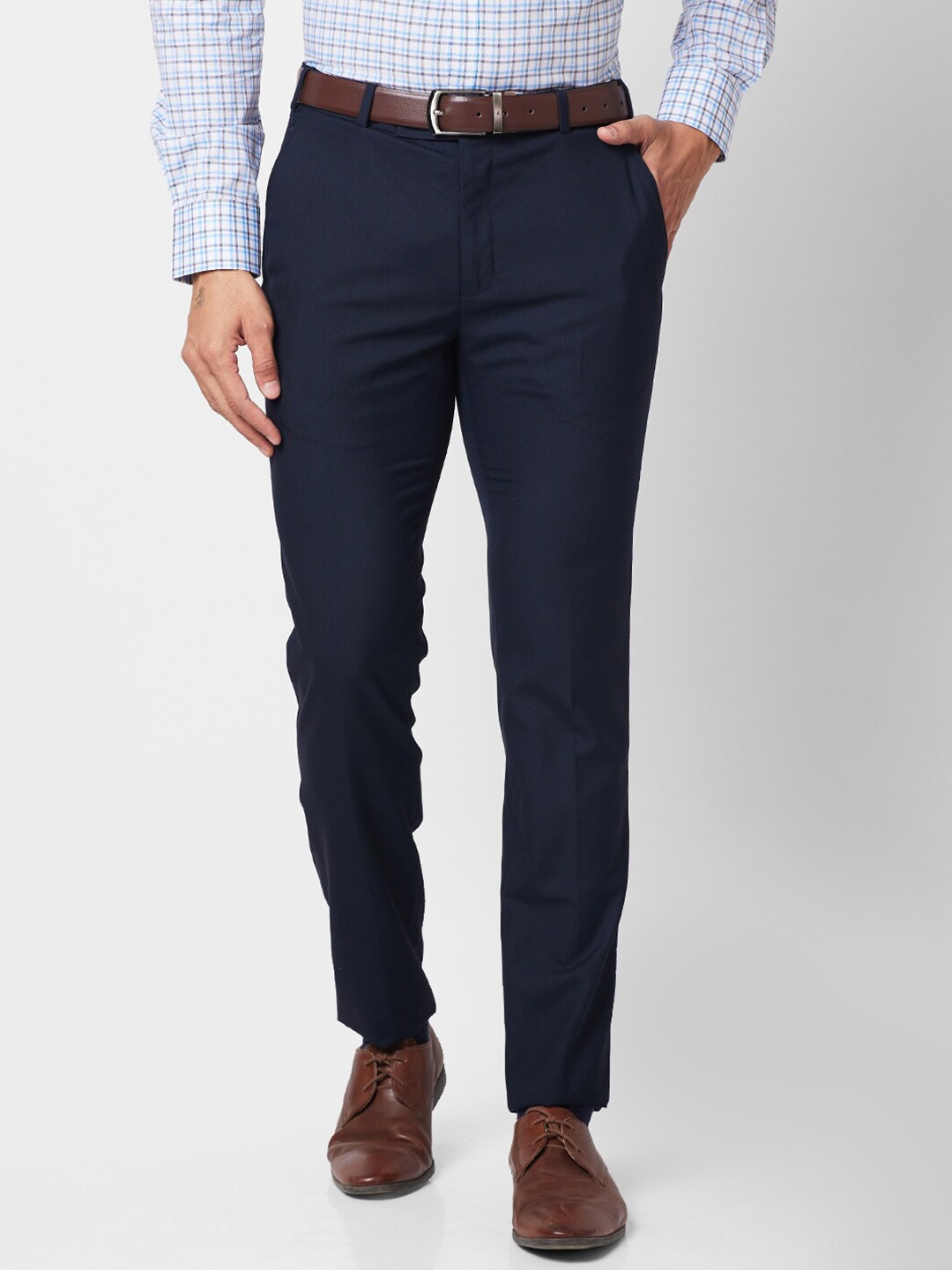

Park Avenue Slim Fit Mid-Rise Formal Trousers, Blue