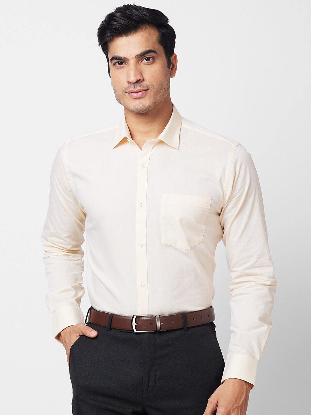 

Park Avenue Slim Fit Opaque Cotton Formal Shirt, Cream