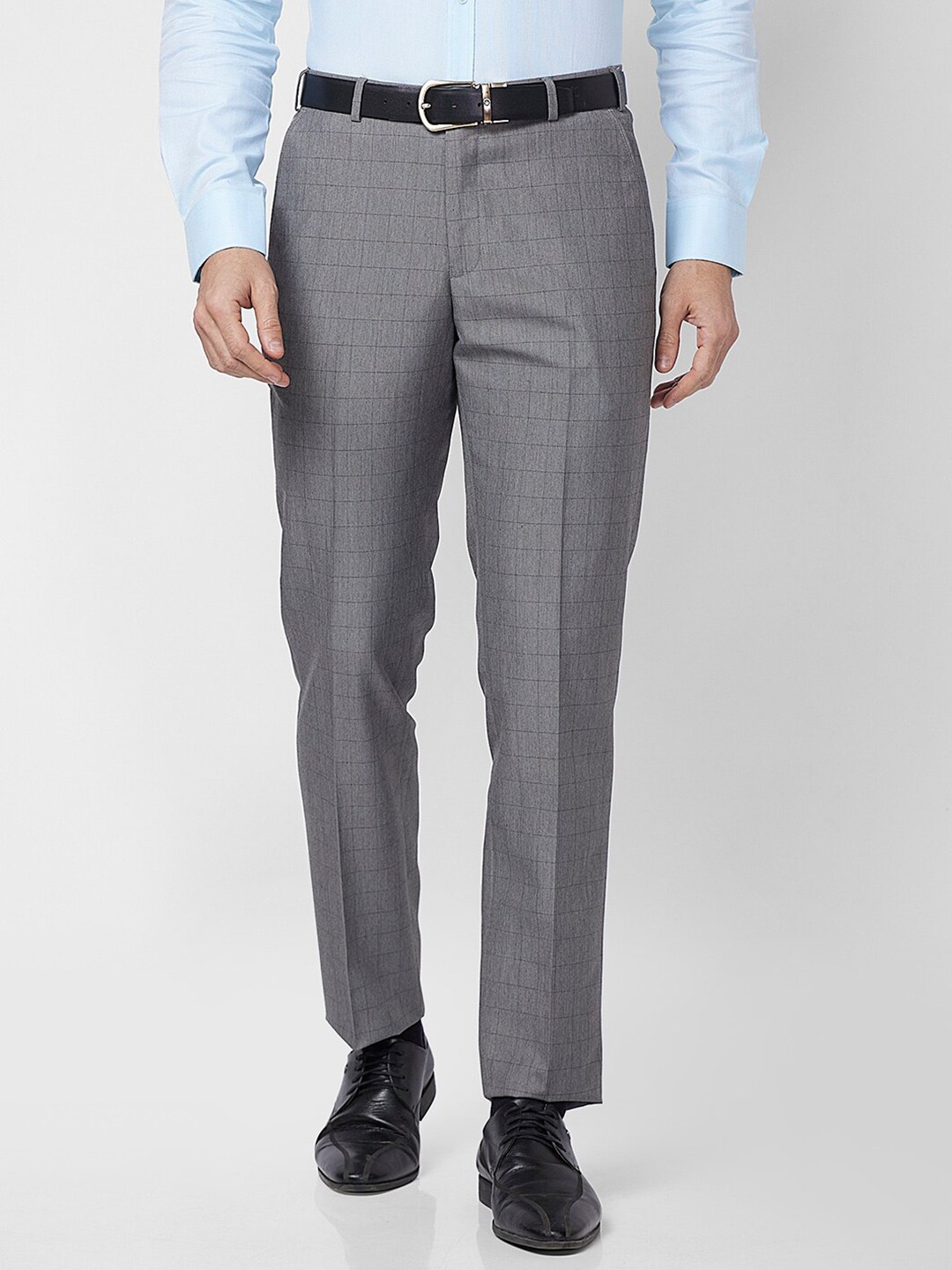 

Park Avenue Men Self Design Mid-Rise Regular Fit Formal Trousers, Grey