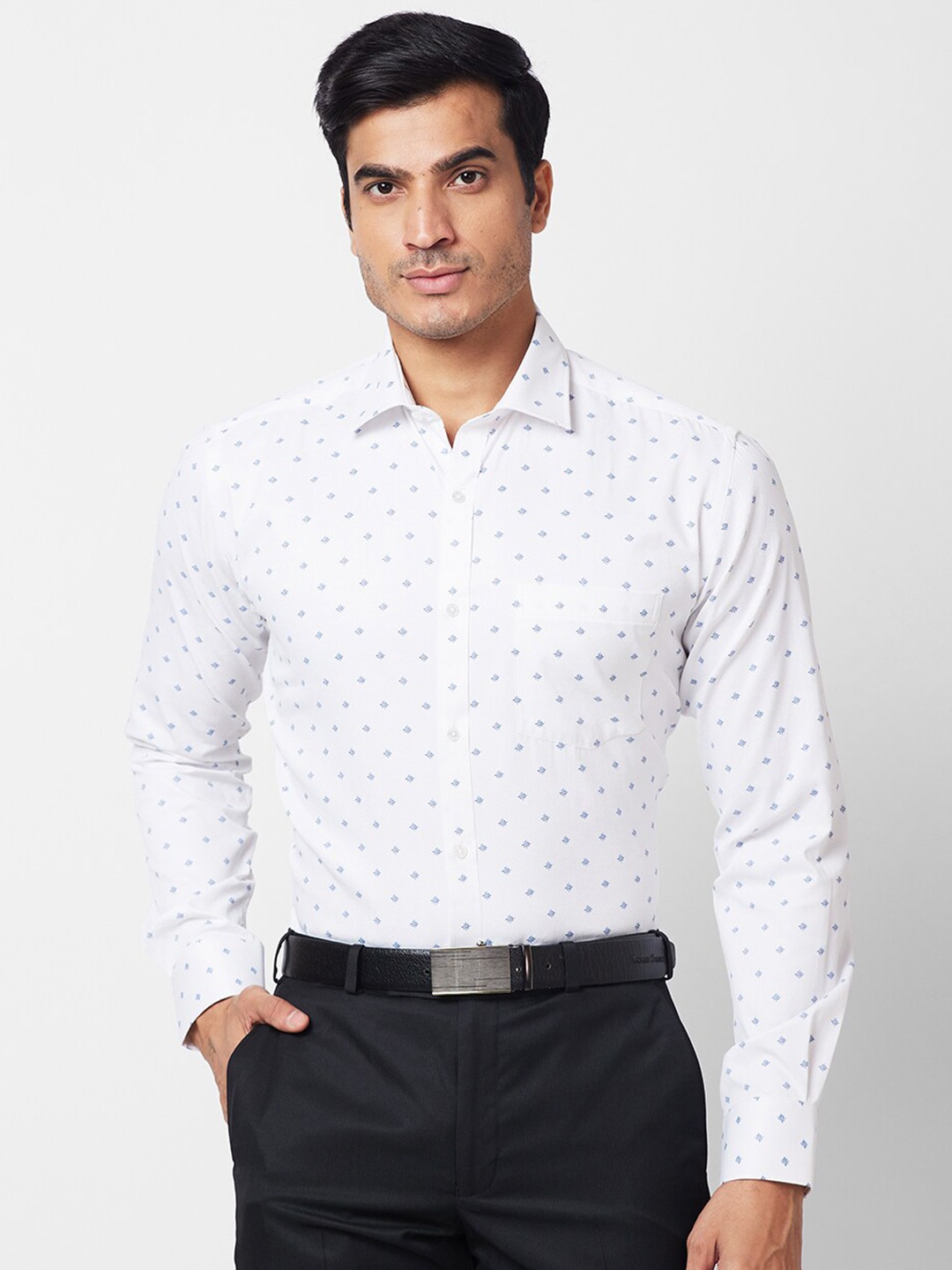 

Park Avenue Slim Fit Opaque Printed Cotton Formal Shirt, White