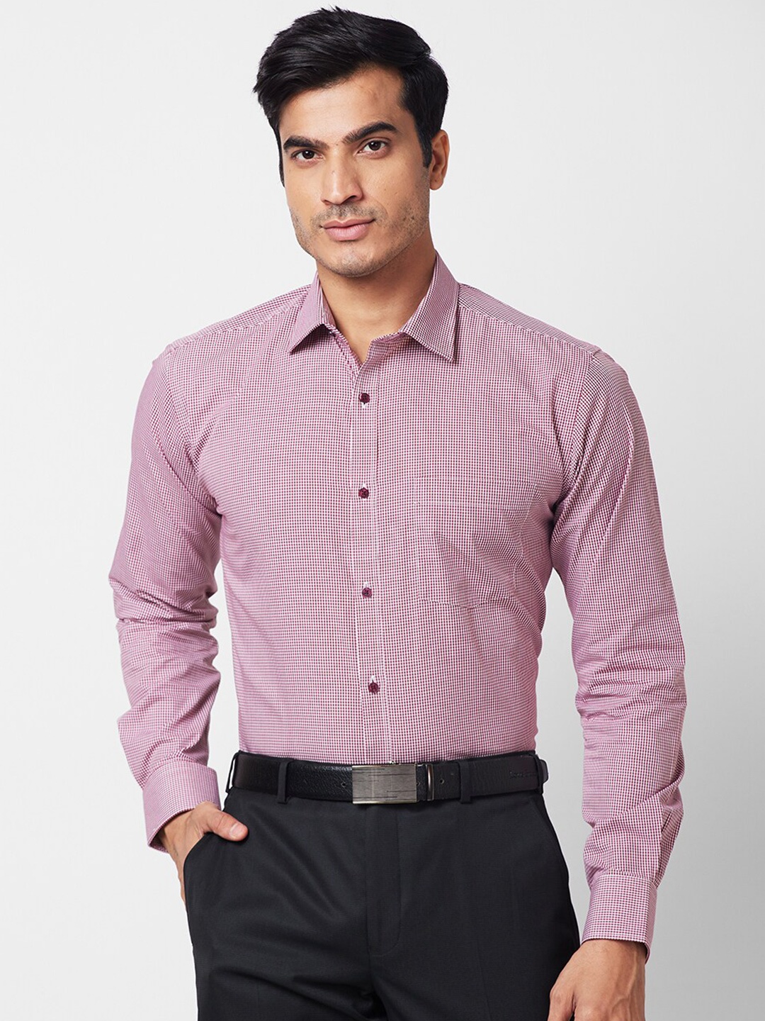 

Park Avenue Slim Fit Micro Checks Cotton Checked Formal Shirt, Maroon