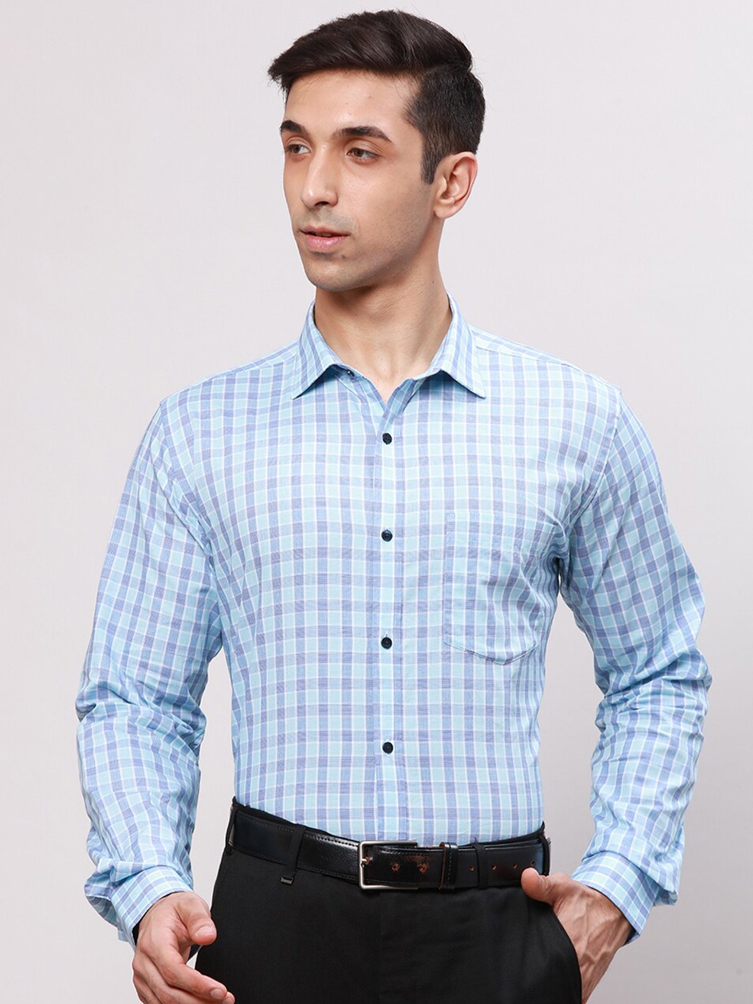 

Park Avenue Slim Fit Checked Opaque Cotton Formal Shirt, Blue