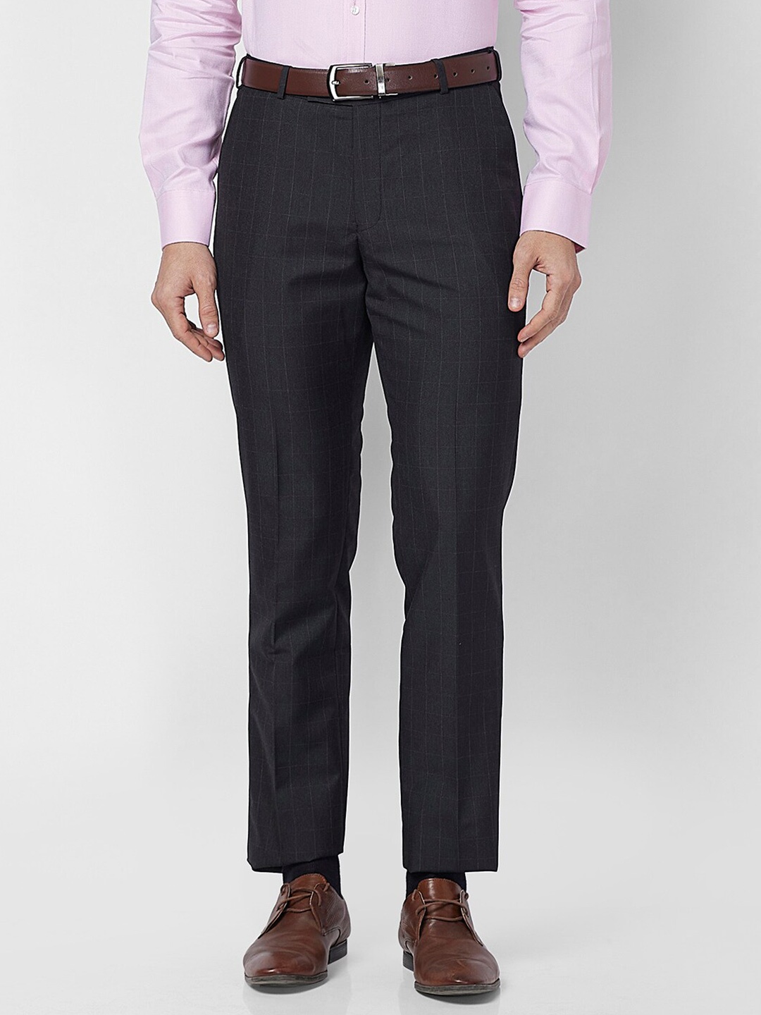 

Park Avenue Men Self Design Mid-Rise Regular Fit Formal Trousers, Grey