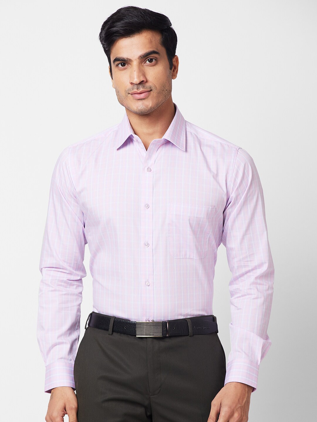 

Raymond Spread Collar Long Sleeves Striped Pure Cotton Formal Shirts, Violet