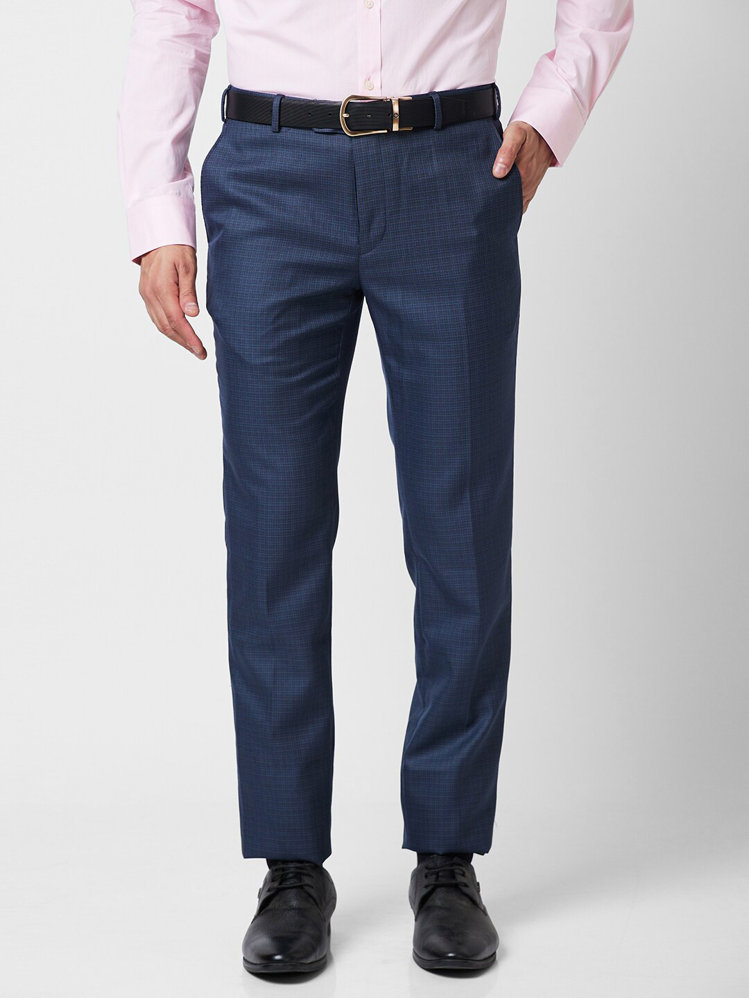 

Raymond Men Checked Slim-Fit Formal Trousers, Blue