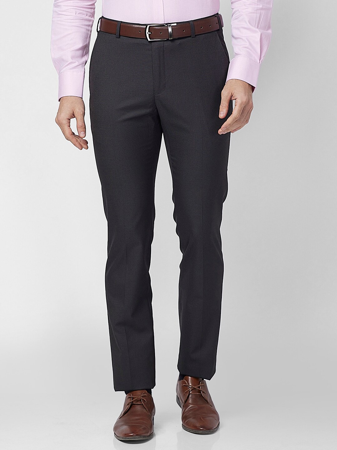 

Raymond Self-Design Slim-Fit Formal Trousers, Brown