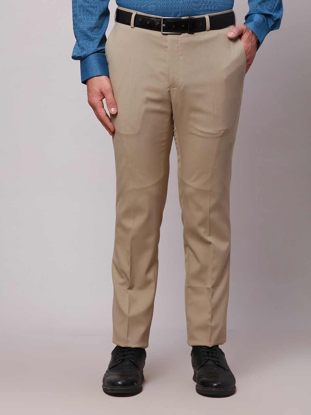 

Raymond Men Mid-Rise Slim Fit Self-Design Formal Trousers, Brown