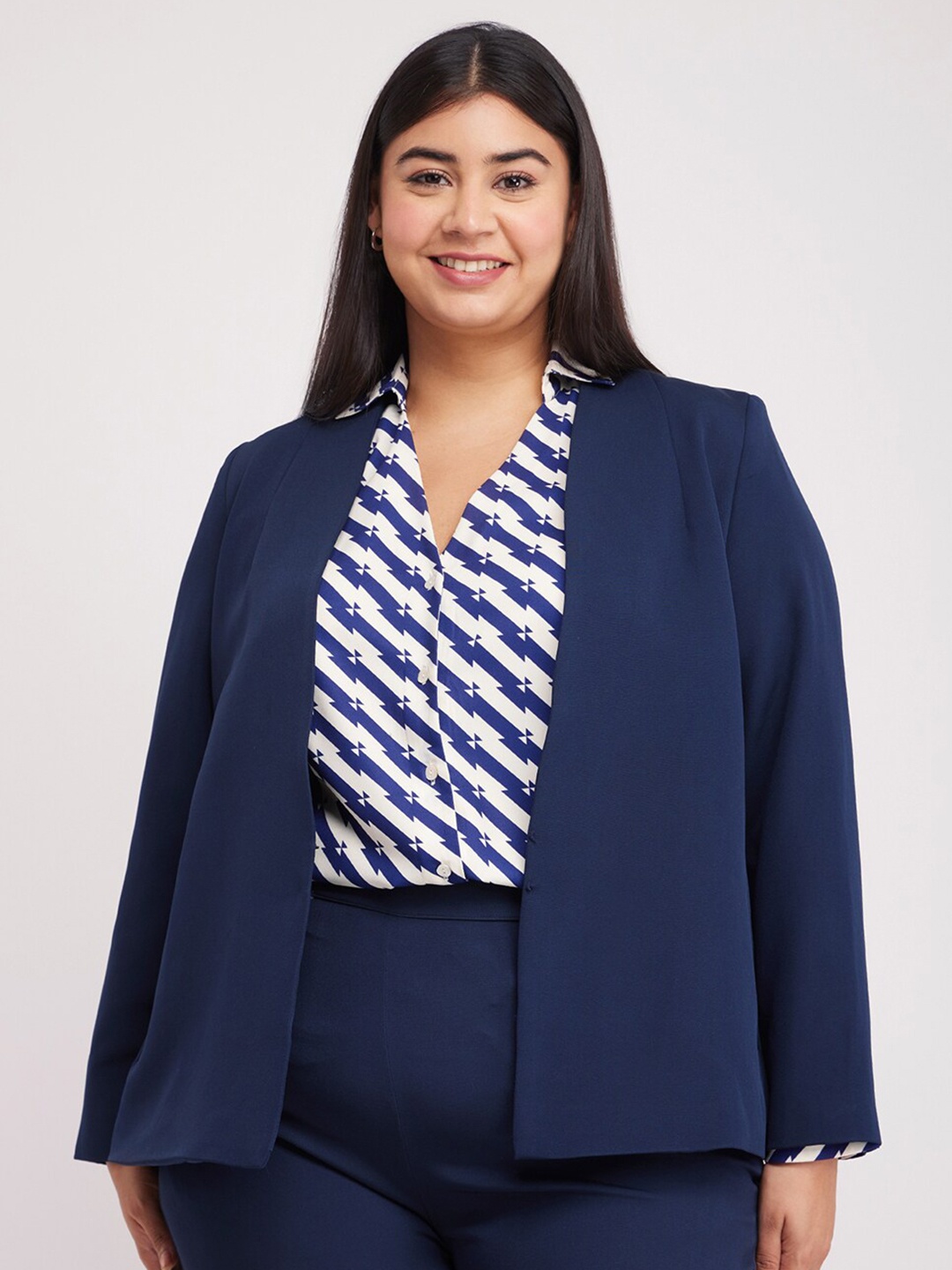 

FableStreet X Plus-Size Open-Front Blazer, Navy blue