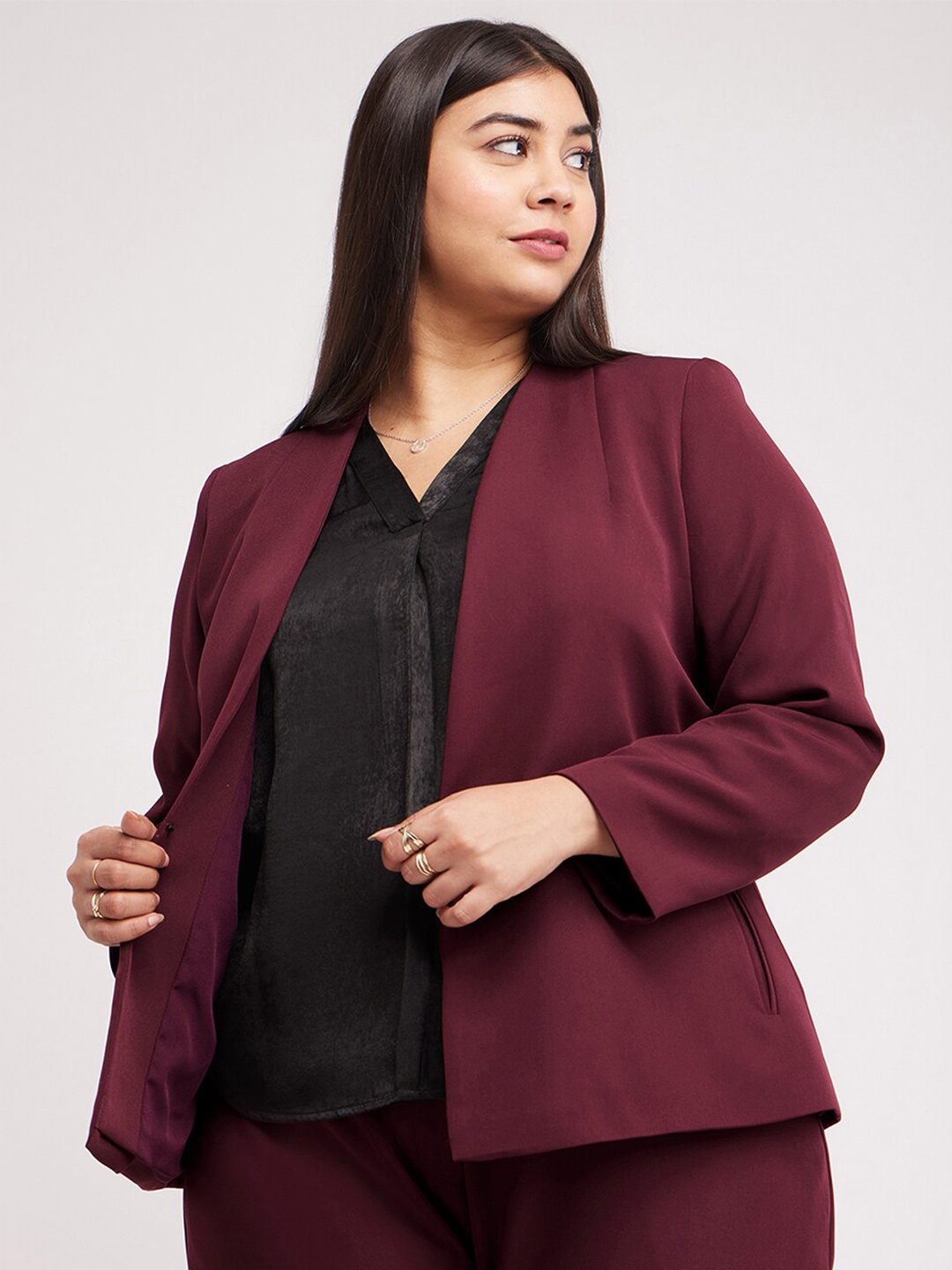 

FableStreet X Plus-Size Open-Front Blazer, Maroon