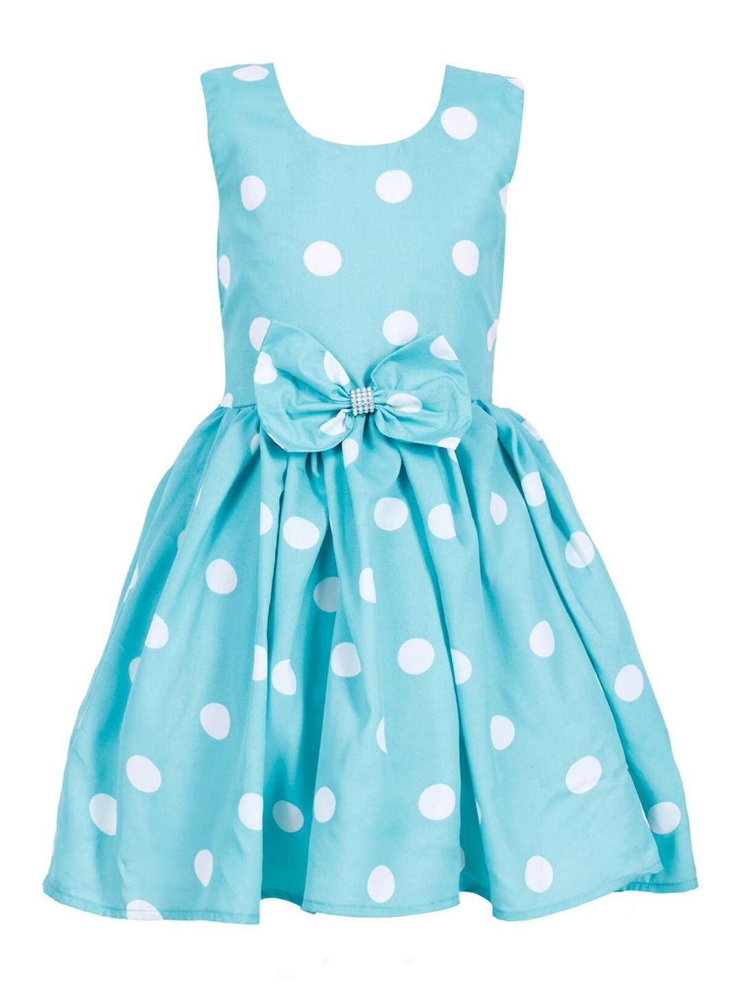 

BAESD Girls Polka Dot Printed Gathered Detailed Fit & Flare Dress, Sea green