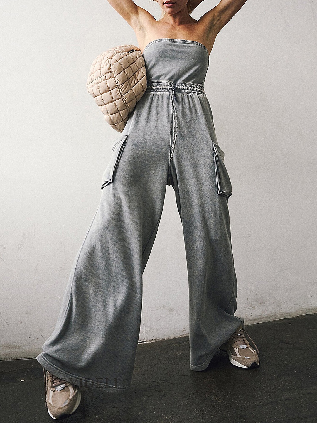 

LULU & SKY Strapless Sleeveless Basic Jumpsuit, Grey