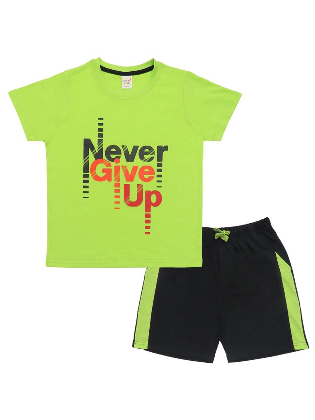 

Clothe Funn Boys Typography Printed Pure Cotton T-shirt with Shorts, Lime green