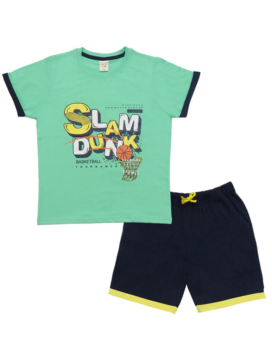 

Clothe Funn Boys Typography Printed Pure Cotton T-shirt with Shorts, Sea green