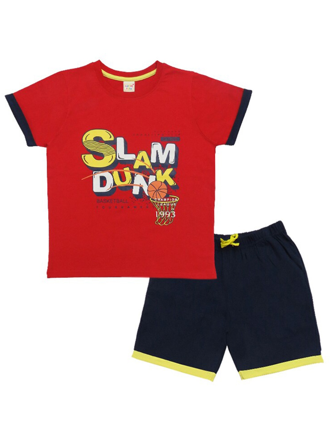 

Clothe Funn Boys Typography Printed Pure Cotton T-shirt with Shorts, Red