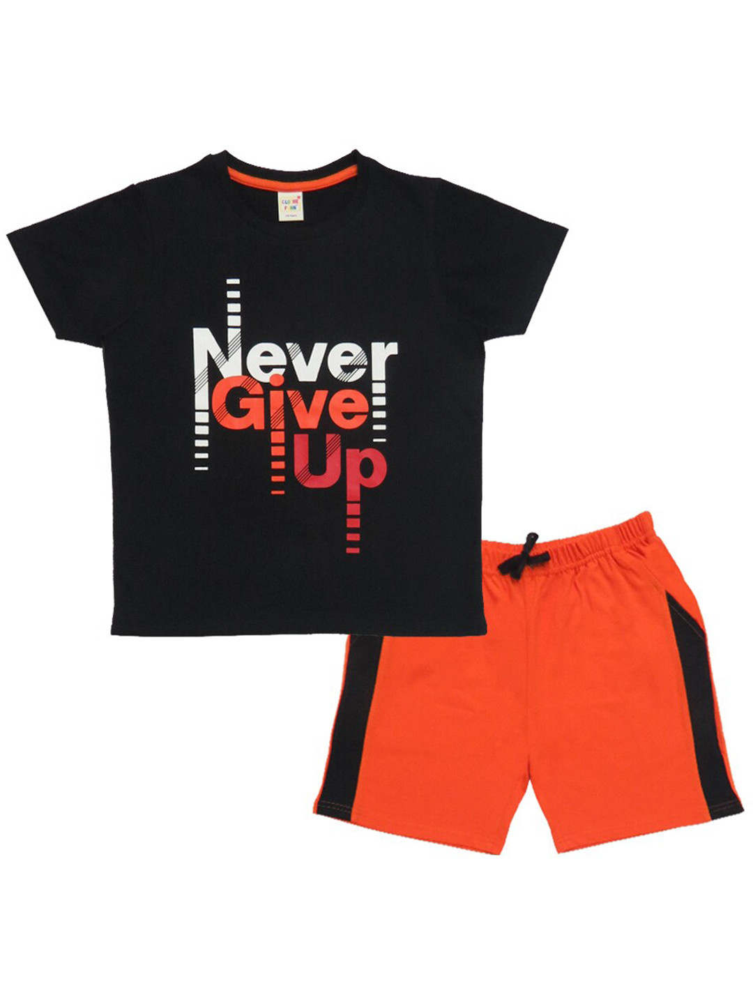 

Clothe Funn Boys Typography Printed Pure Cotton T-shirt with Shorts, Black