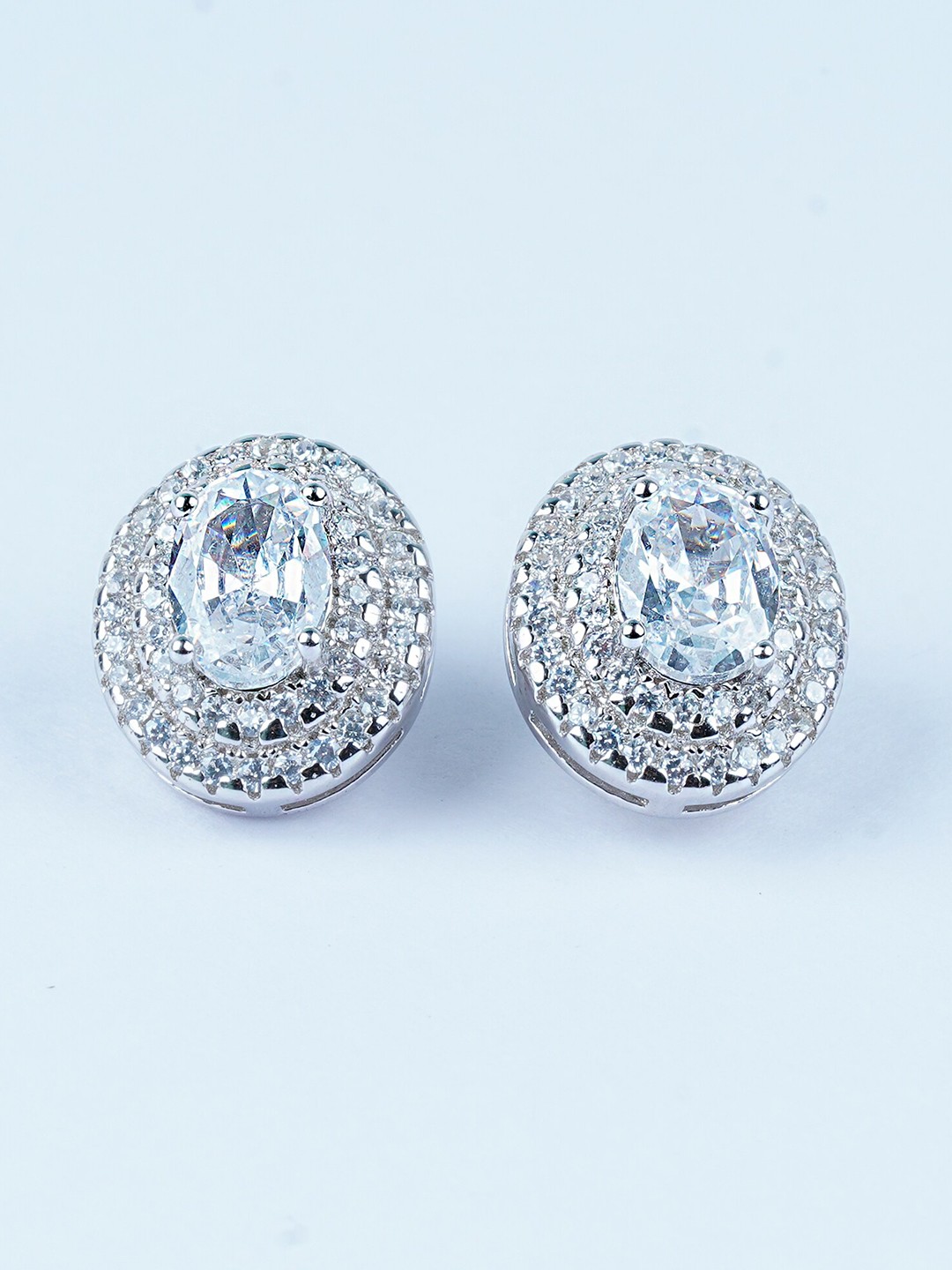 

925 SILLER 925 Sterling Silver Curved Oval Shape Stud Earrings