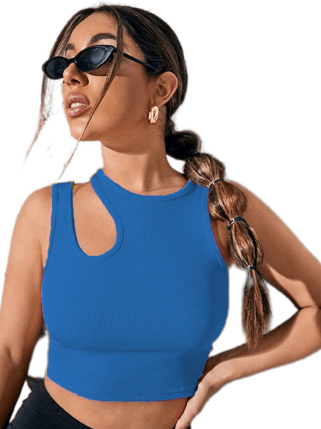 

BAESD Cut-Out Detailed Fitted Crop Top, Blue