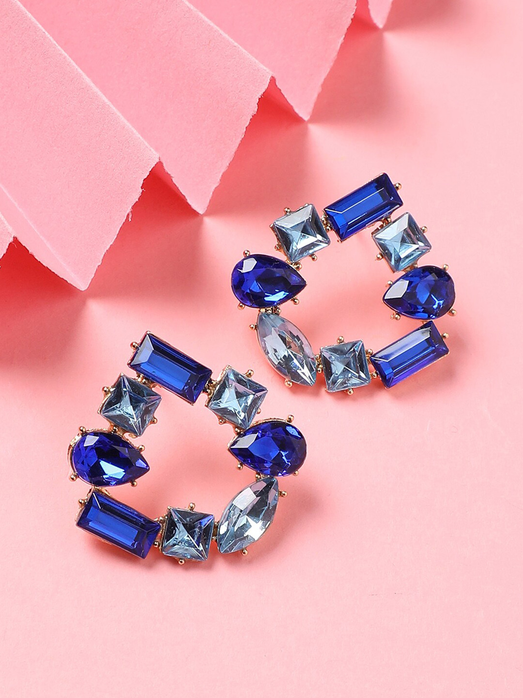 

DressBerry Blue Gold-Plated Stone-Studded Contemporary Studs Earrings
