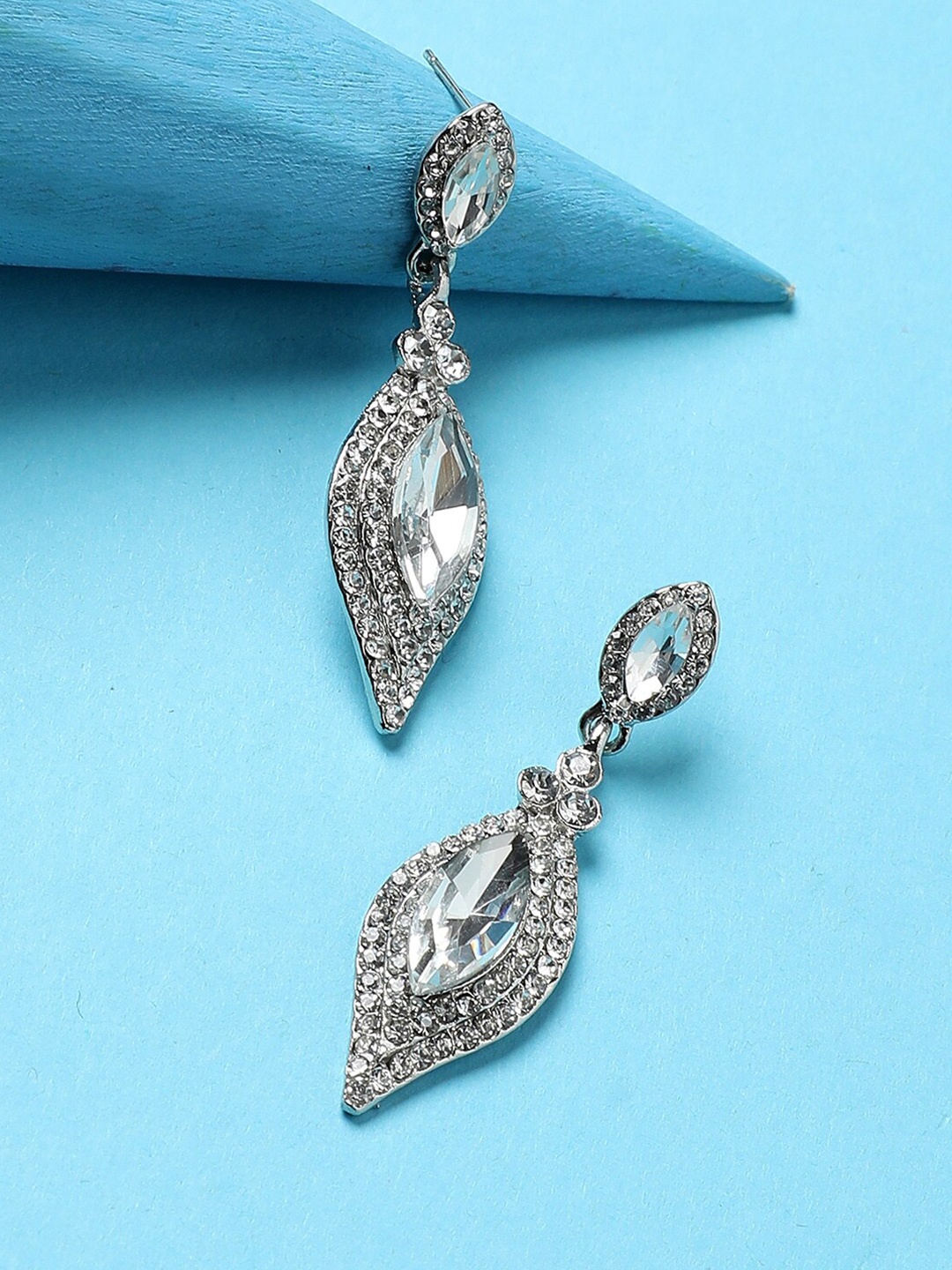 

DressBerry Silver Toned Silver Plated Stone Studded Drop Earrings