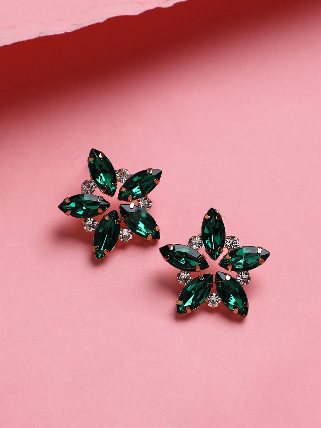 

DressBerry Green Gold Plated Studs Earrings