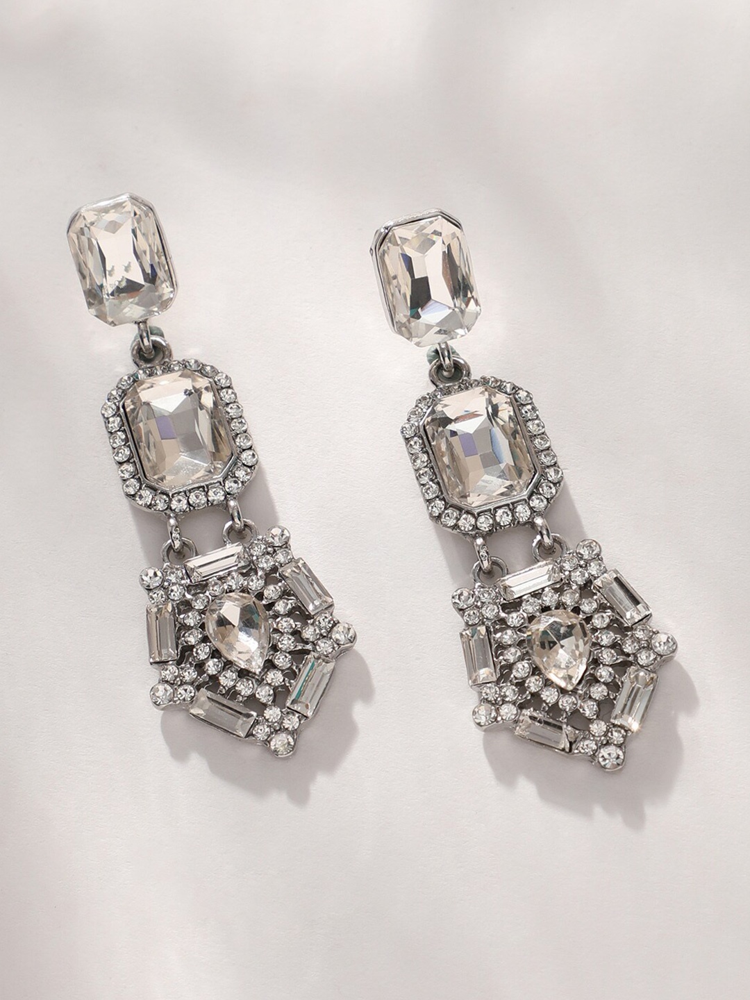 

DressBerry Silver-Toned Silver Plated Stone Studded Drop Earrings