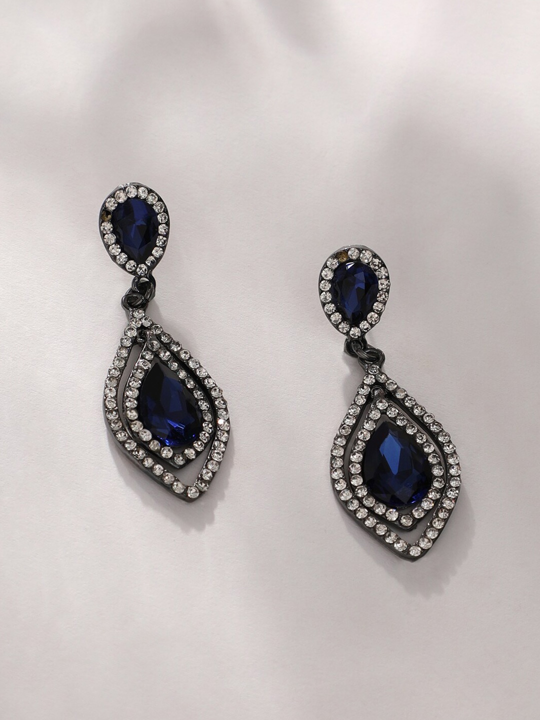 

DressBerry Blue Silver-Plated Stone Studded Contemporary Drop Earrings