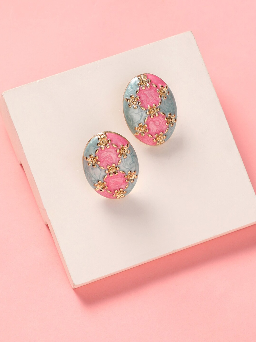 

DressBerry Pink & Blue Gold-Plated Floral Studs Earrings