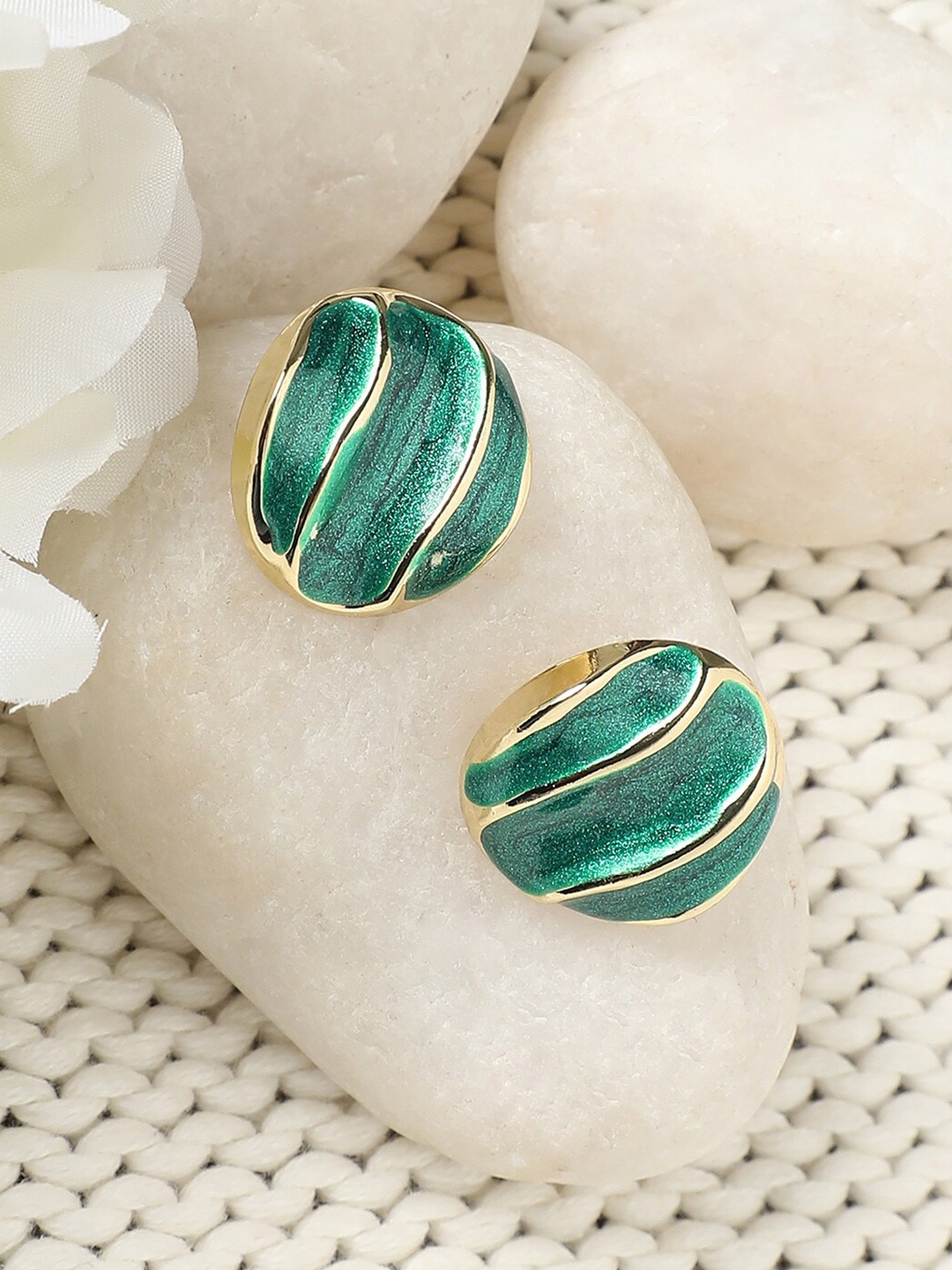 

DressBerry Green Gold Plated Stone Studded Contemporary Studs Earrings