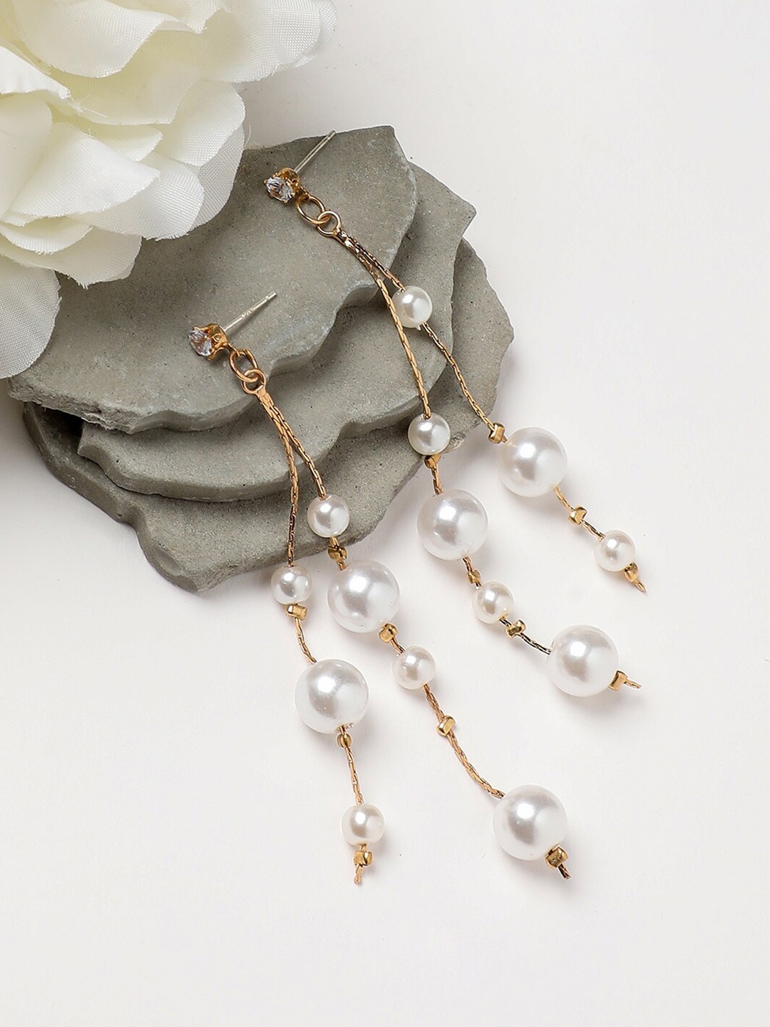 

DressBerry Gold-Plated Pearls Contemporary Drop Earrings