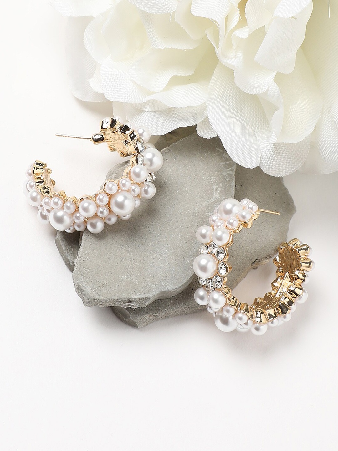 

DressBerry White Gold Plated Half Hoop Earrings