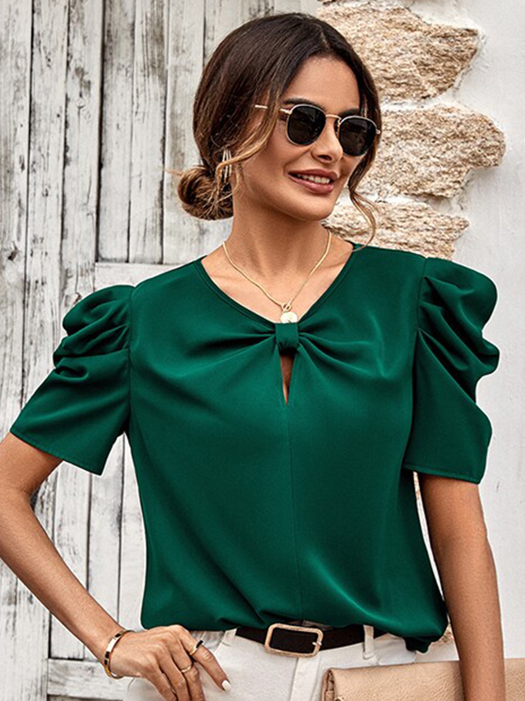 

StyleCast Puff Sleeves Top, Green