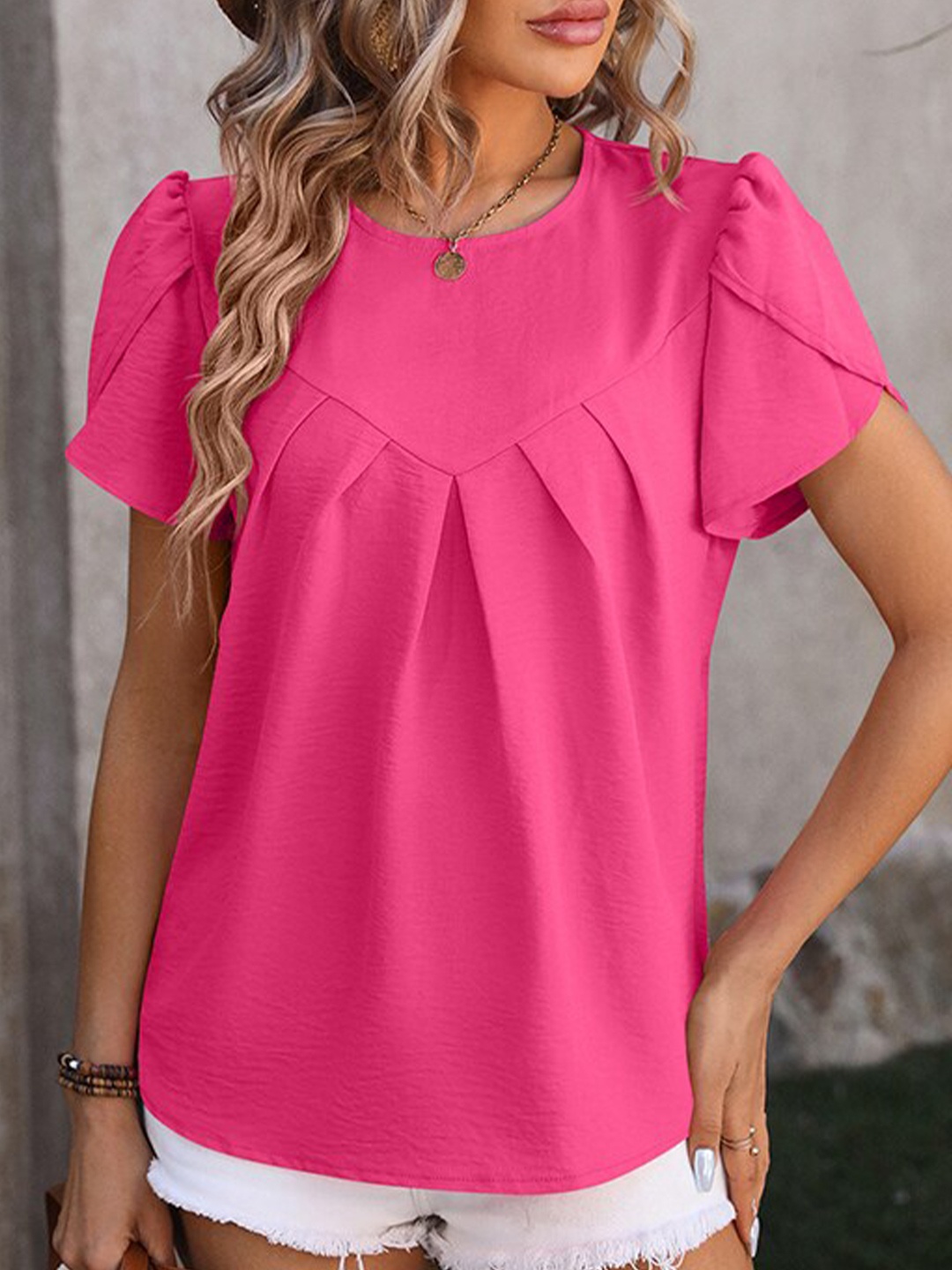 

StyleCast Fuchsia Puff Sleeve A-Line Top