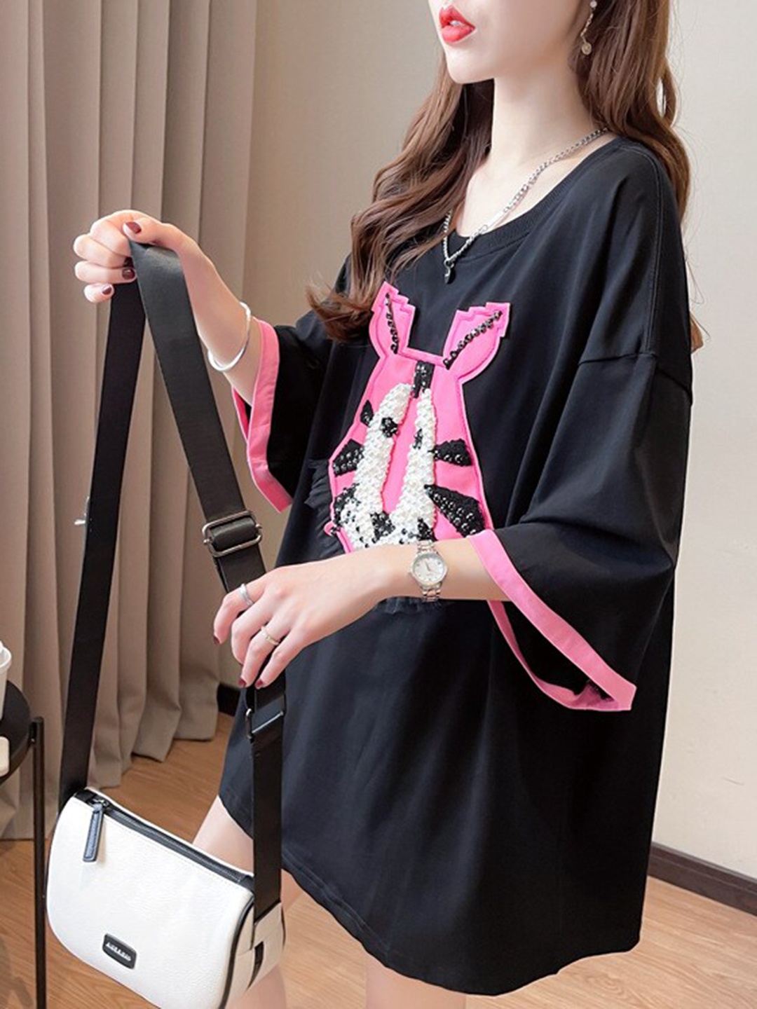 

StyleCast Pink & White Embellished Top