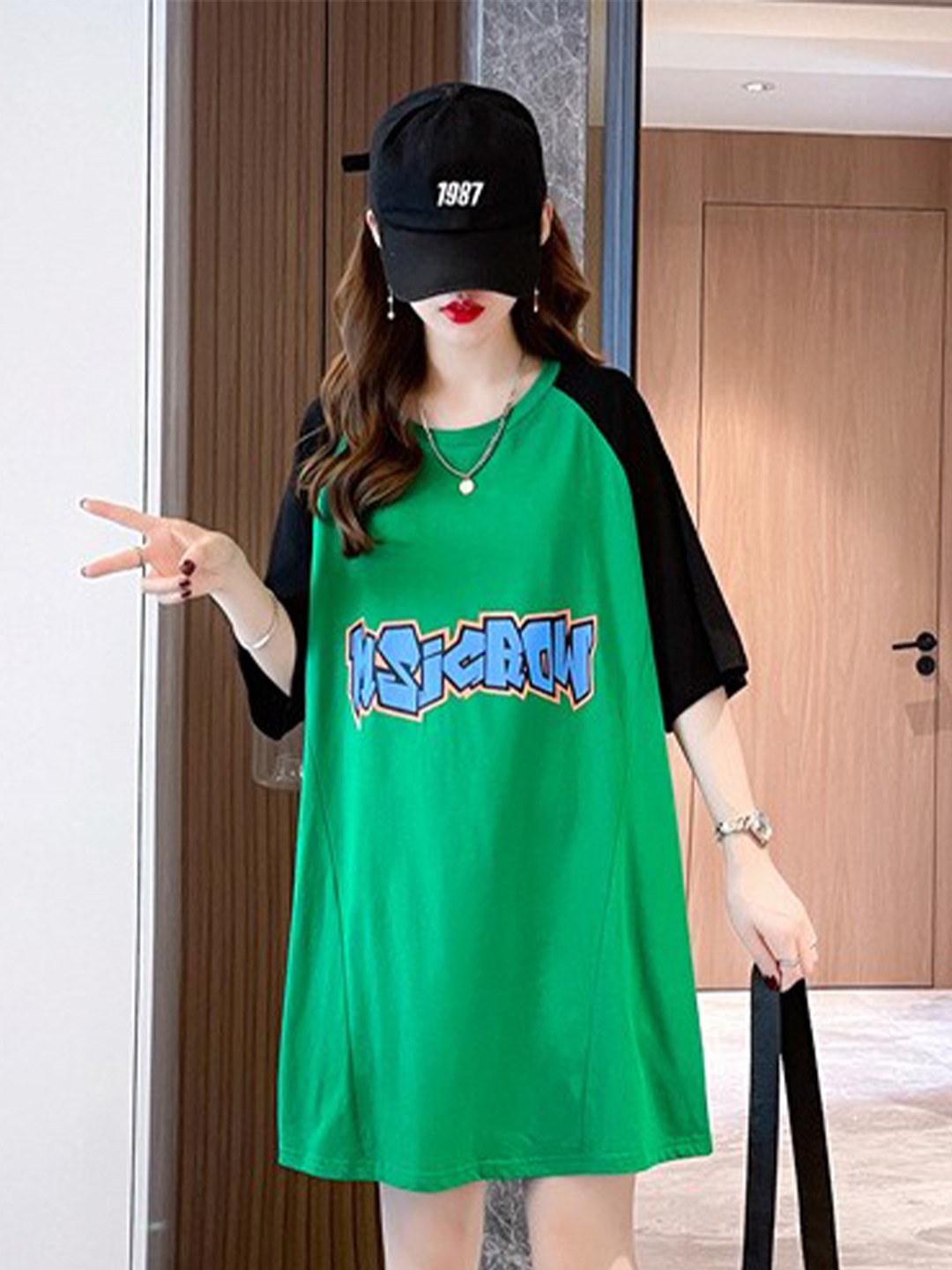 

StyleCast Typography Printed Raglan Sleeves Top, Green