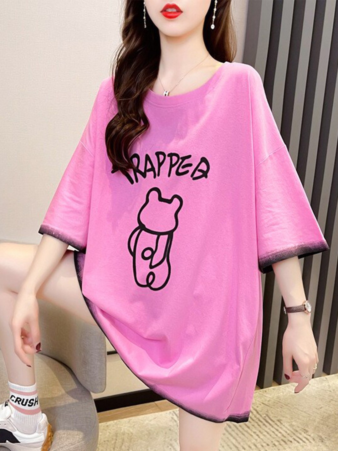 

StyleCast Pink Graphic Printed Drop Shoulder Sleeves T-shirt Dress
