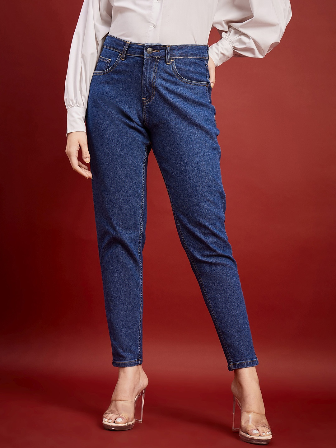 

all about you Women Blue Comfort Mom Fit High-Rise Clean Look Stretchable Jeans