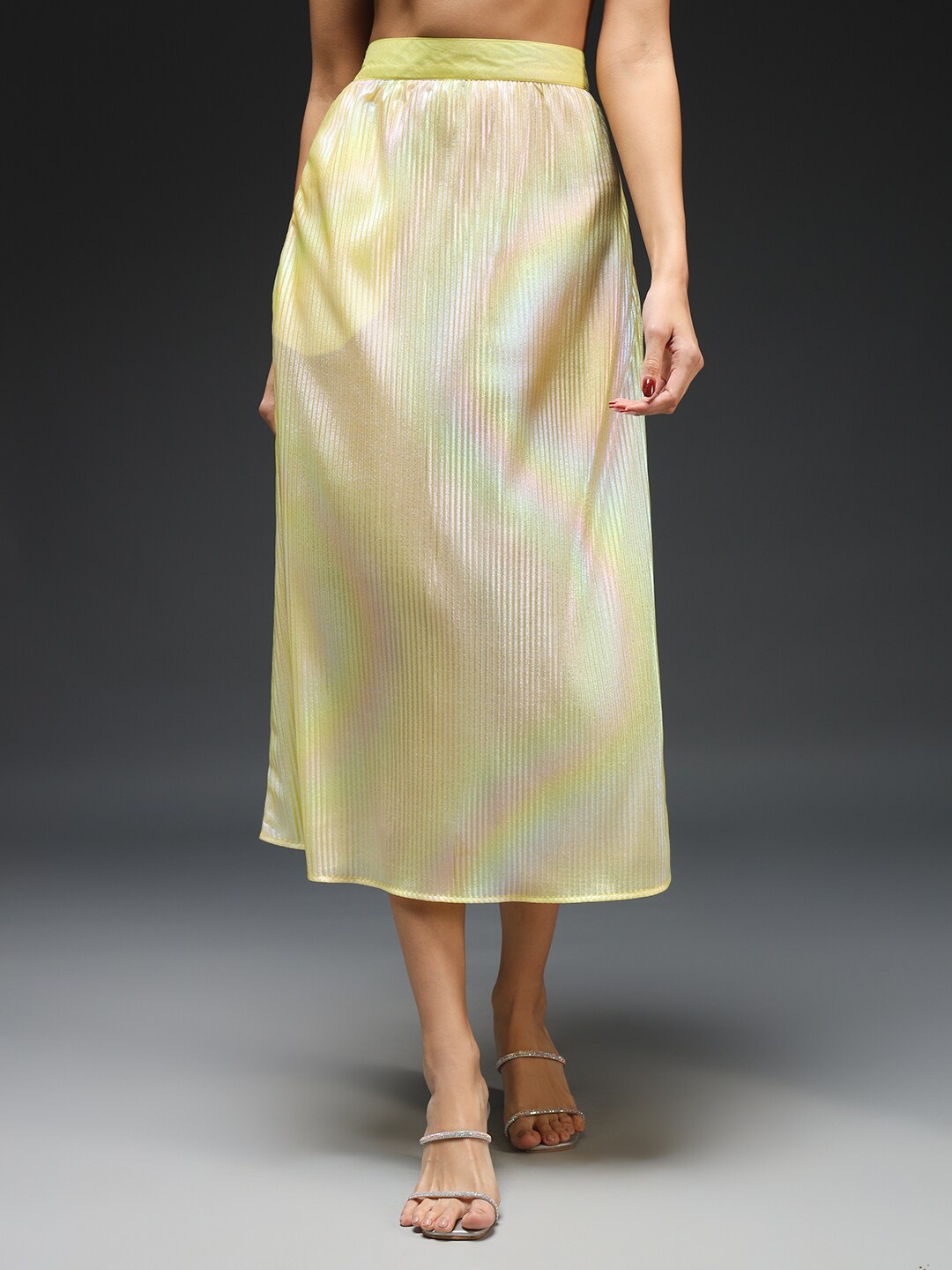 

Kannan Self-Designed A-line Midi Nyra Skirt, Lime green