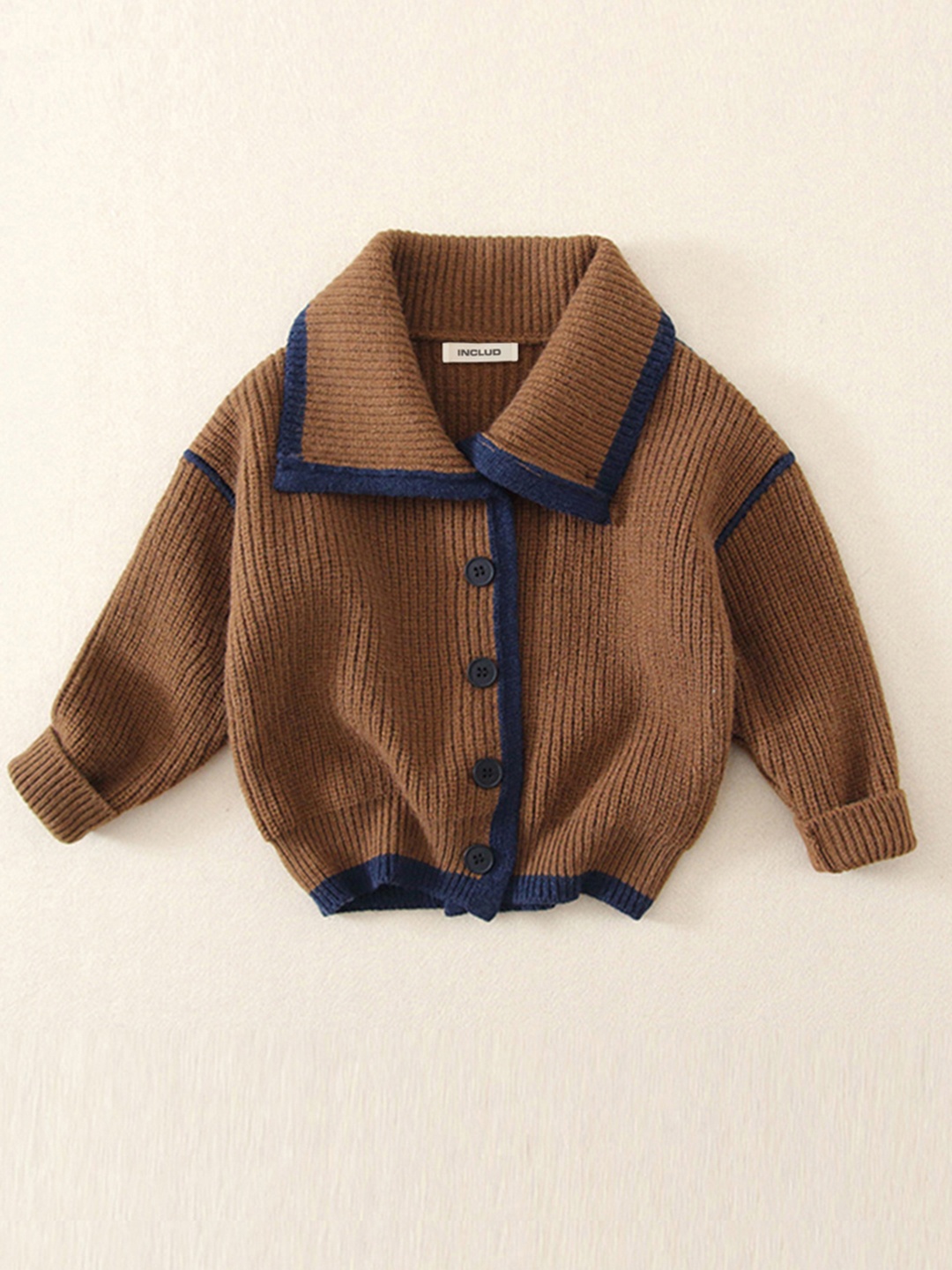 

INCLUD Boys Ribbed Cardigan Sweater, Brown