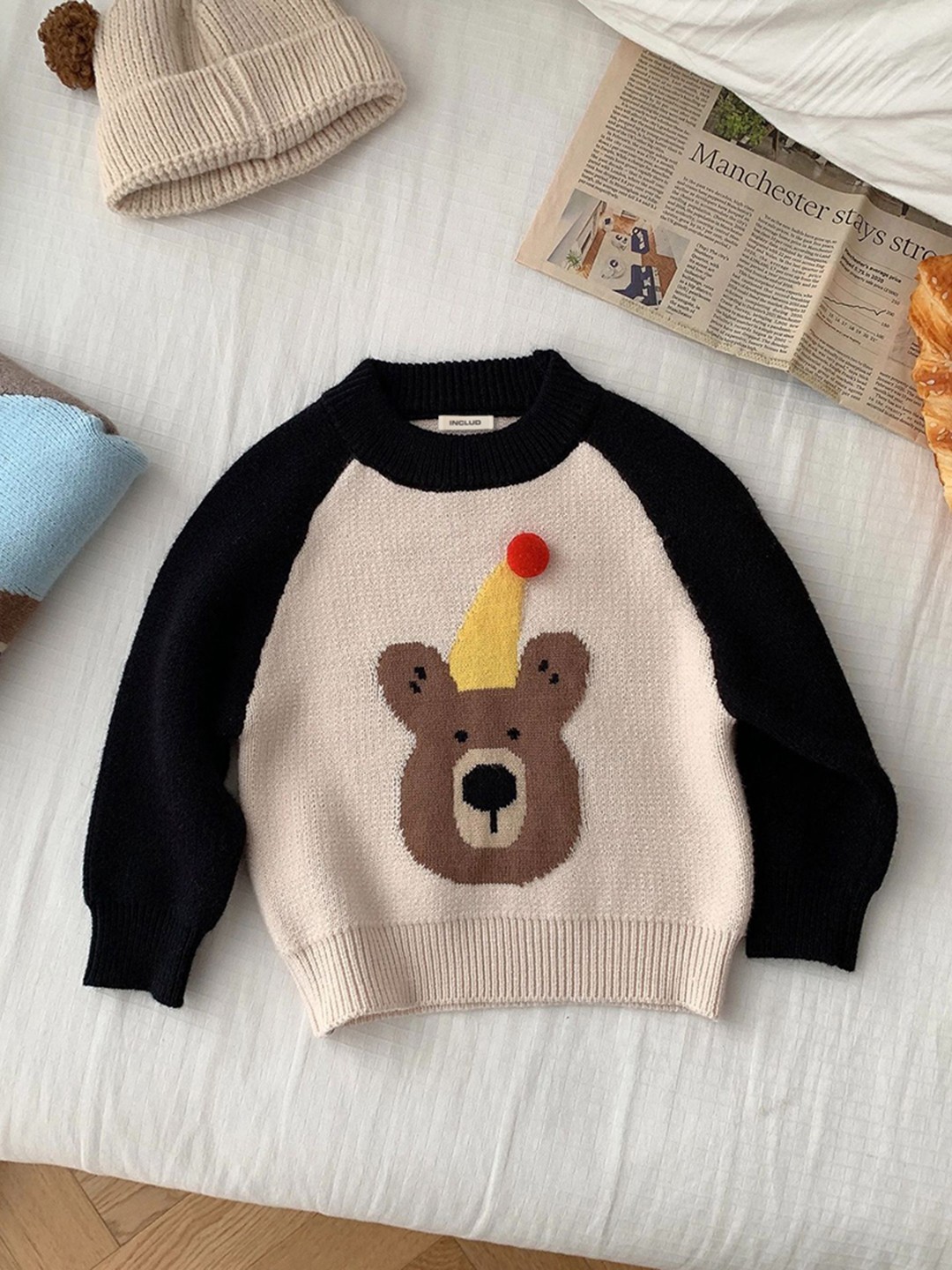 

INCLUD Boys Graphic Self Design Pullover Sweater, Blue