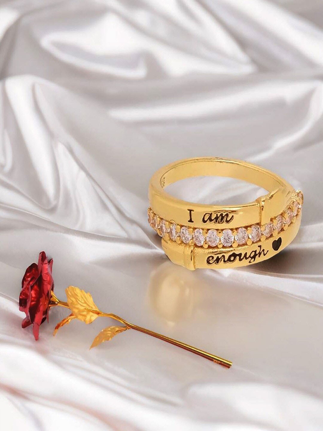 

UNIVERSITY TRENDZ Set of 2 Gold-Plated Ring & Rose Set