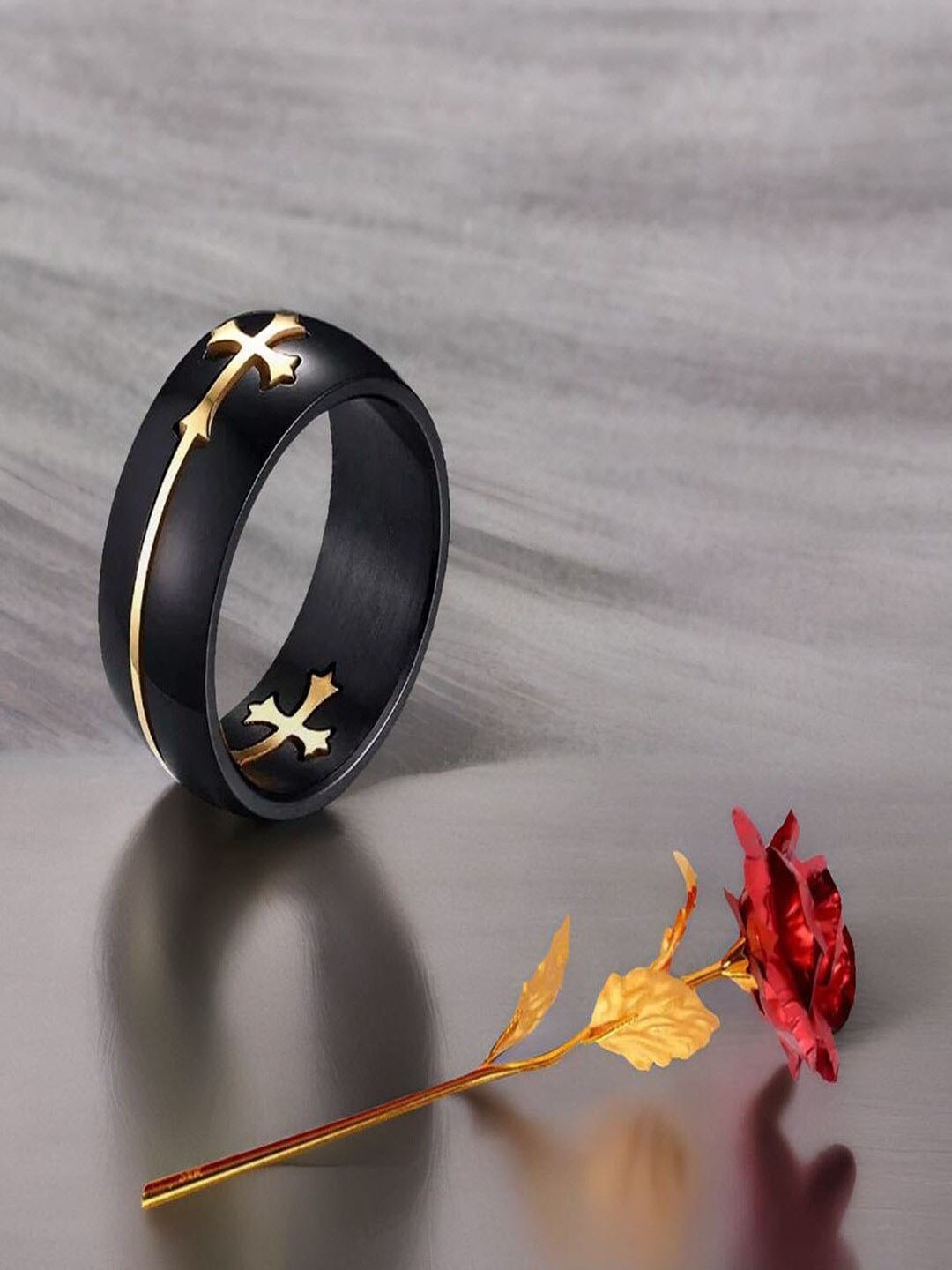 

UNIVERSITY TRENDZ Set of 2 Gold-Plated Ring & Rose Set