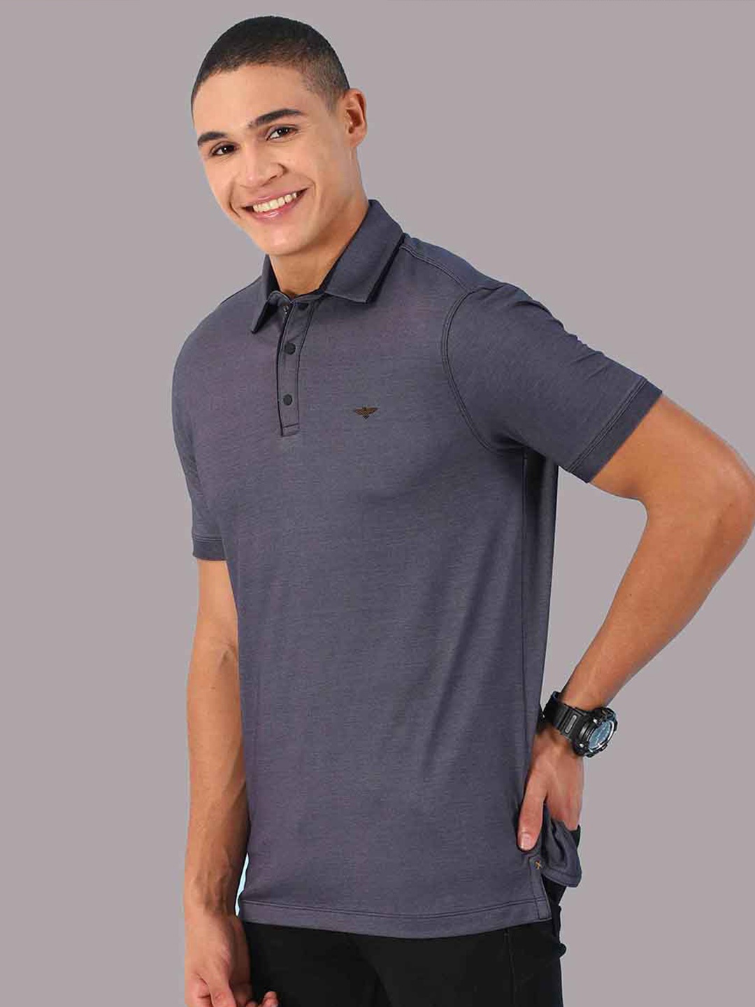 

STELLERS Short Sleeves Polo Collar Moisture Wicking Cotton Regular Fit T-shirt, Navy blue